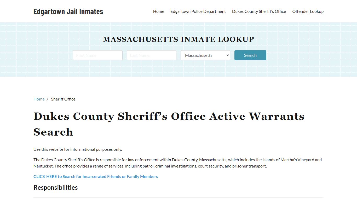 Dukes County Sheriff Office, MA Warrant Lookup